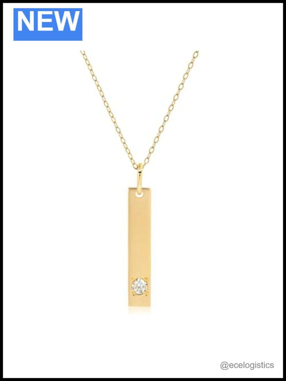 14k Gold Bar Pendant Necklace 3mm Natural Diamond Birthstone Adjustable